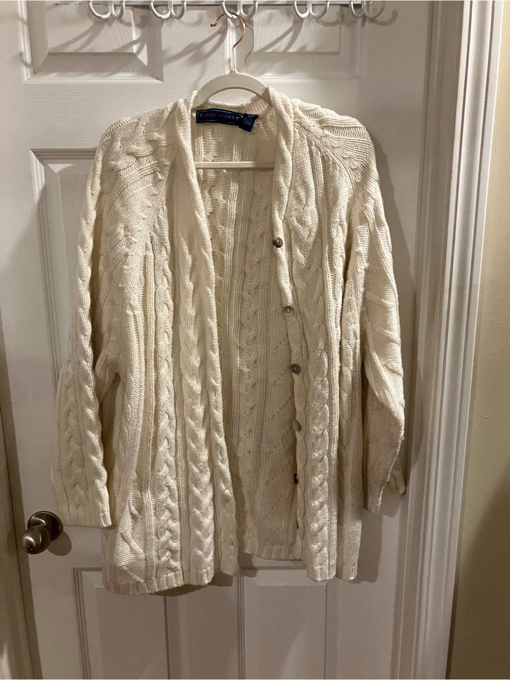 Karen Scott Cream Cable Knit Button Front Cardigan